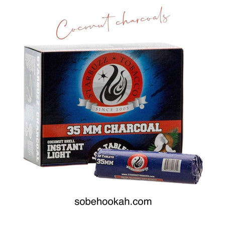 Starbuzz Charcoal 100 Pieces Quick Instant Light Coconut Shell Hookah Shisha Coal Fast Lite Medium Size 35 MM Box - SoBe Hookah